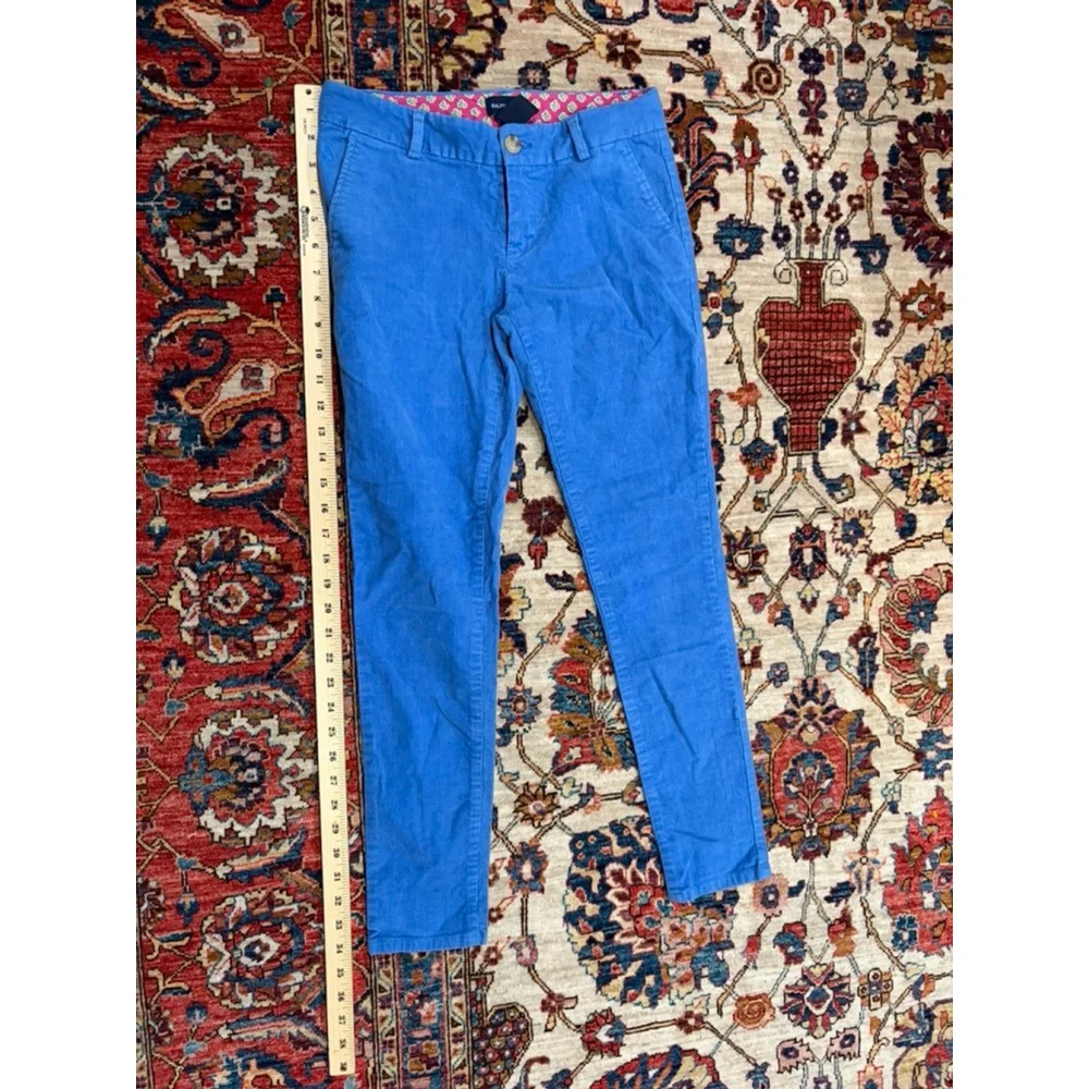 Ralph Lauren Girls Blue Corduroy Pants Size 14 Floral Waistband Classic Preppy